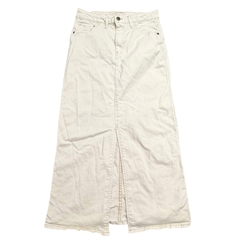 Oat New York Off White Denim Maxi Skirt Front Slit High Rise A Line Womens 6